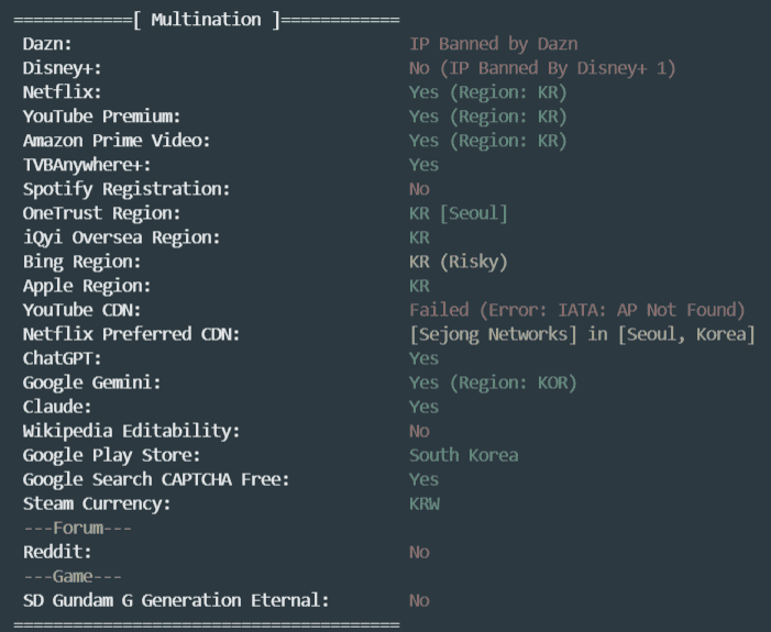 Vultr韩国 IP 地区解锁测试