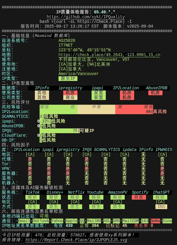 搬瓦工温哥华机房 IP 质量 搬瓦工温哥华机房 IP 质量