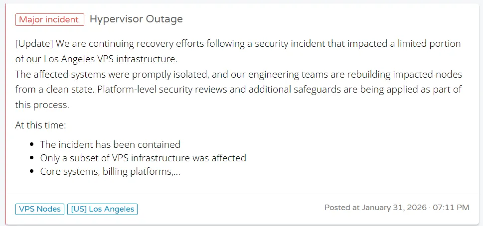 CloudCone 出现 Hypervisor 事故