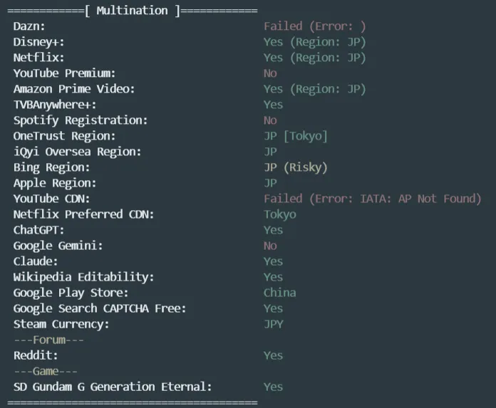 AcckCloud 日本节点流媒体解锁测试