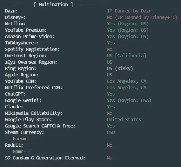 CloudCone 流媒体解锁测试结果