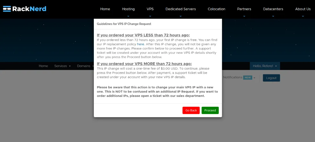 RackNerd 更换 IP 说明确认