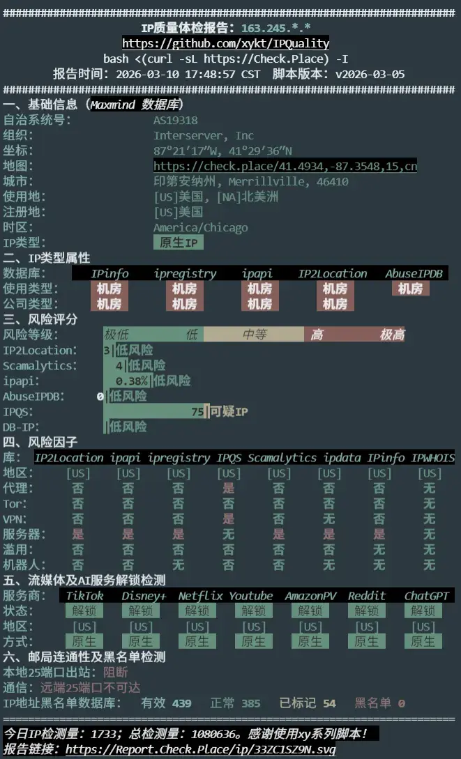 InterServer 新泽西州 VPS IP 质量检测