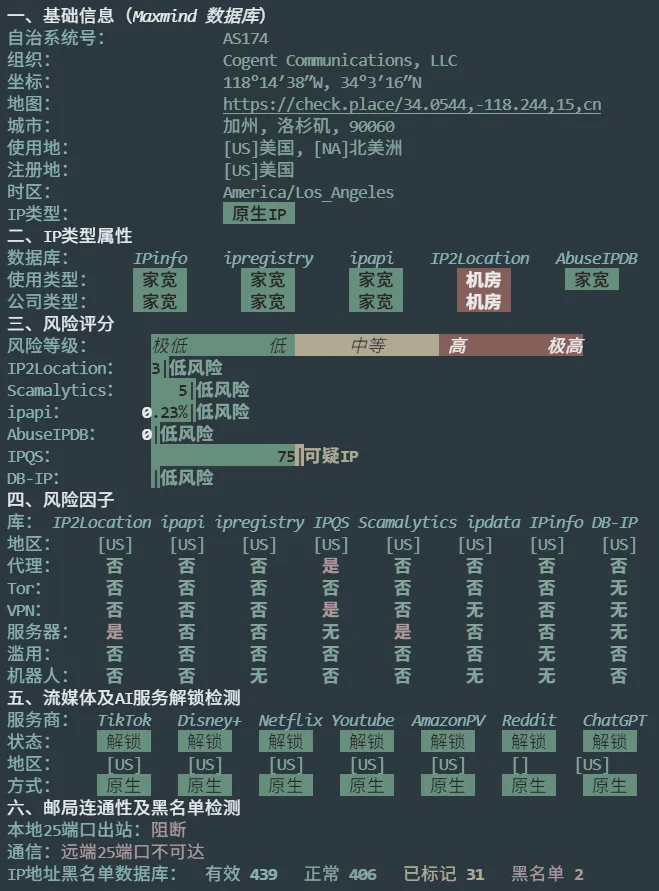 丽萨主机美国 4837 线路综合 IP 质量检测截图 丽萨主机美国 4837 线路综合 IP 质量检测截图