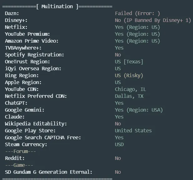 VPSHostingService 美国 VPS 流媒体解锁测试 VPSHostingService 美国 VPS 流媒体解锁测试