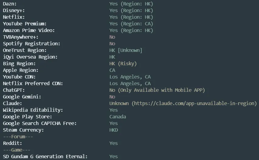 狗云美国精品线路 VPS 流媒体解锁检测 狗云美国精品线路 VPS 流媒体解锁检测